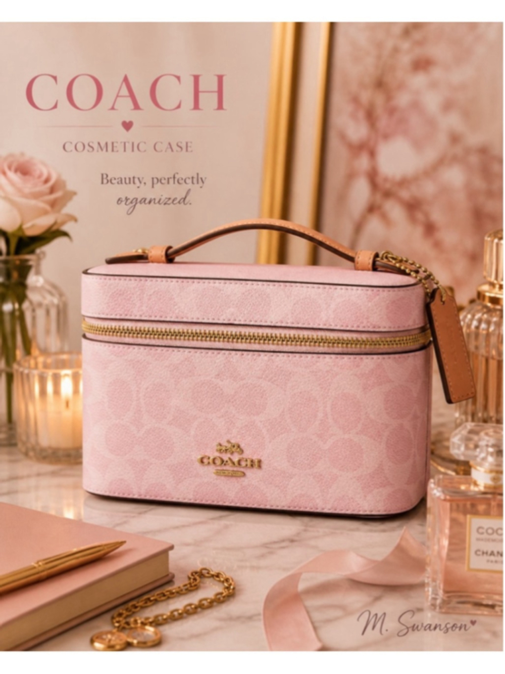 NEW Authentic Coach Cosmetic Case in Powder Pink Signature Canvas NWT